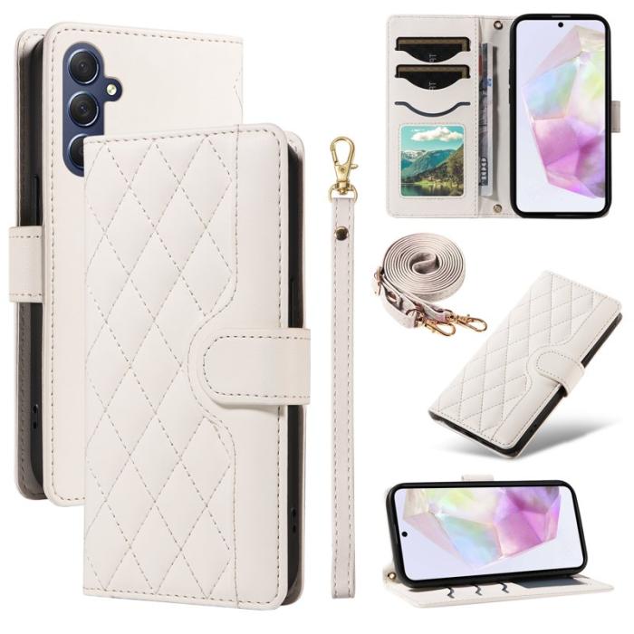 OEM - Samsung Galaxy A35 5G Fodral Rhombus Äkta Läder - Vit