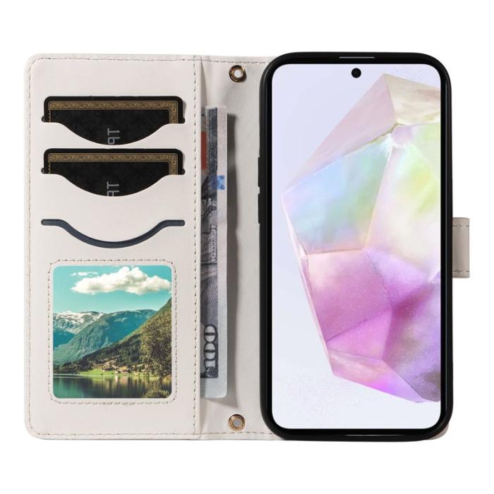 OEM - Samsung Galaxy A35 5G Fodral Rhombus Äkta Läder - Vit
