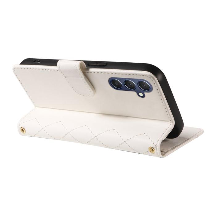 OEM - Samsung Galaxy A35 5G Fodral Rhombus Äkta Läder - Vit