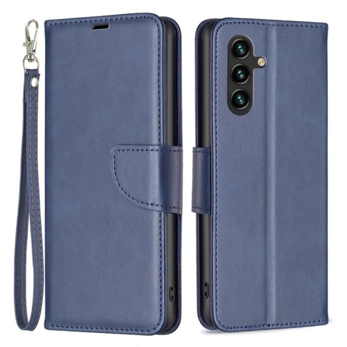 OEM - Samsung Galaxy A35 5G Fodral Ställ Äkta Läder - Blå
