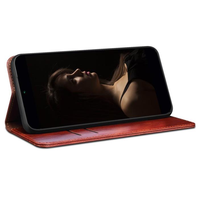 OEM - Samsung Galaxy A35 5G Plånboksfodral Äkta Läder Magnetisk Stängning - Brun