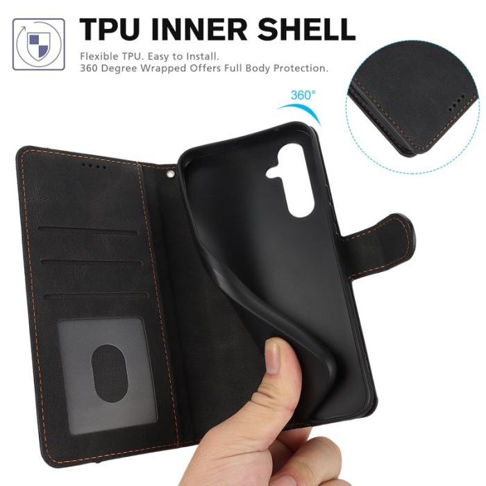 OEM - Samsung Galaxy A35 5G Plånboksfodral Äkta Läder Ställ - Svart