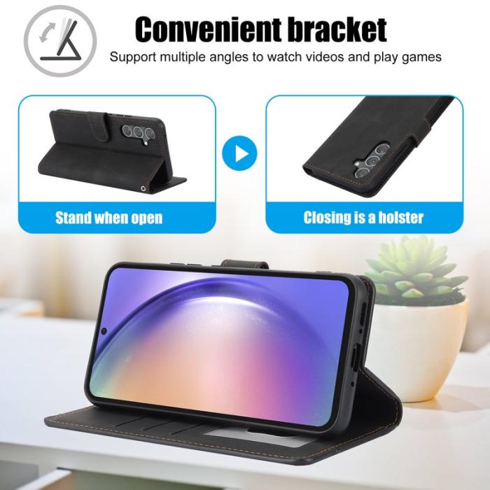 OEM - Samsung Galaxy A35 5G Plånboksfodral Äkta Läder Ställ - Svart