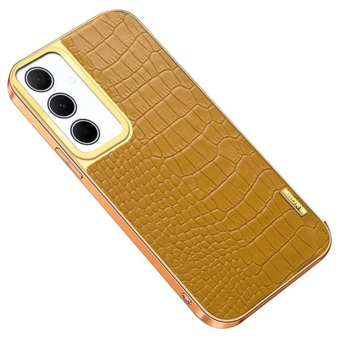 OEM - Samsung Galaxy A35 5G Skal 6D Elektroplätering Krokodiltextur - Gul