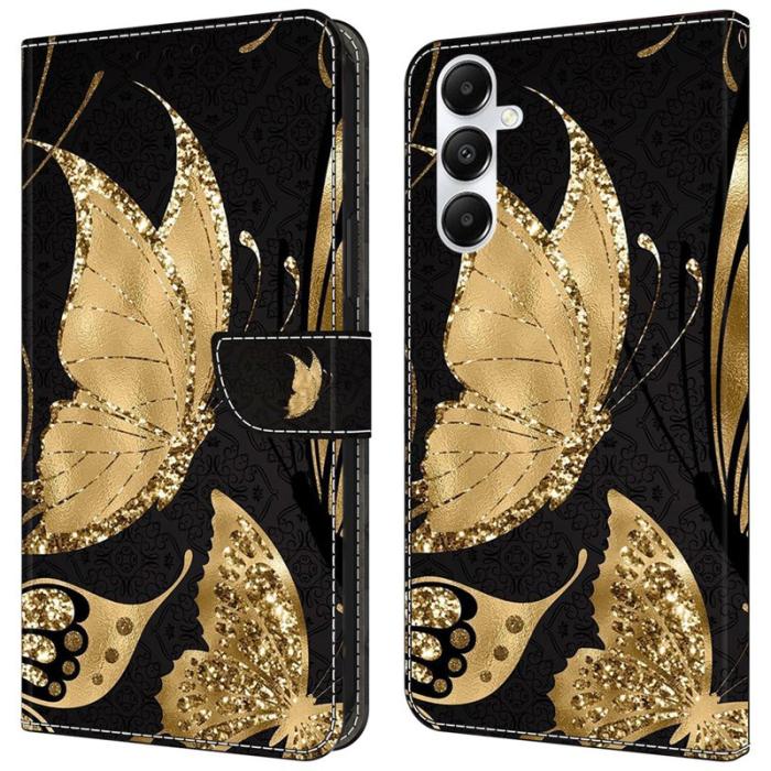 OEM - Samsung Galaxy A35 5G Skal Äkta Läder 3D-Mönster - Guldfjäril
