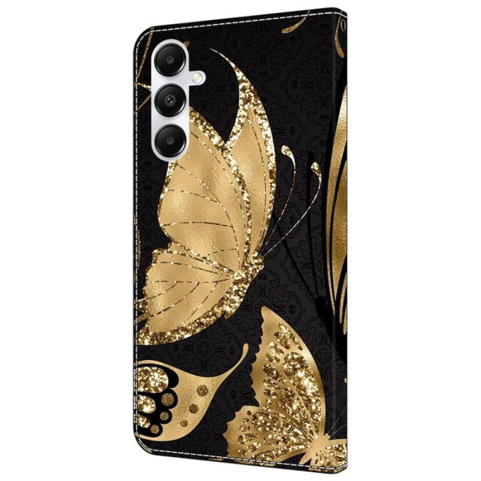 OEM - Samsung Galaxy A35 5G Skal Äkta Läder 3D-Mönster - Guldfjäril