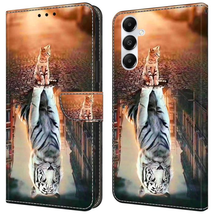 OEM - Samsung Galaxy A35 5G Skal Äkta Läder 3D Mönster - Katt och Tiger