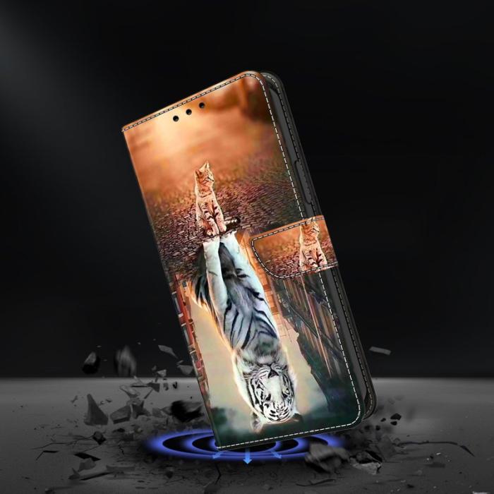 OEM - Samsung Galaxy A35 5G Skal Äkta Läder 3D Mönster - Katt och Tiger
