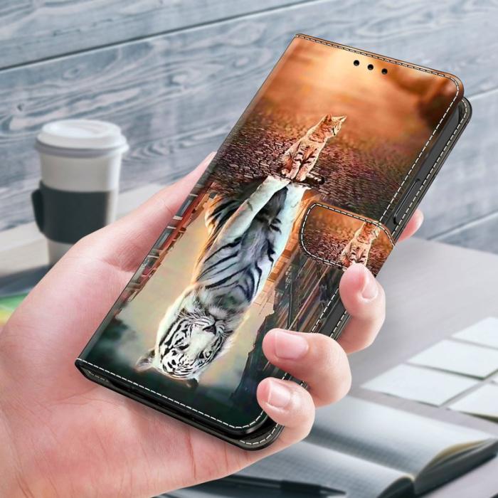 OEM - Samsung Galaxy A35 5G Skal Äkta Läder 3D Mönster - Katt och Tiger