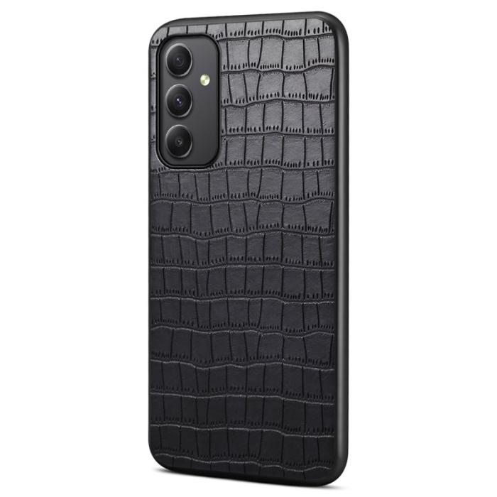 OEM - Samsung Galaxy A35 5G Skal Äkta Läder Krokodiltextur Skydd - Svart