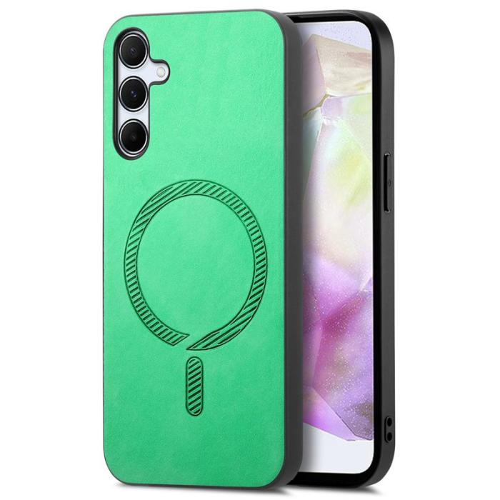 OEM - Samsung Galaxy A35 5G Skal Äkta Läder Magnetiskt Skydd - Grön
