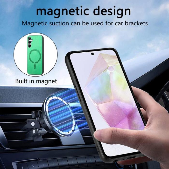 OEM - Samsung Galaxy A35 5G Skal Äkta Läder Magnetiskt Skydd - Grön