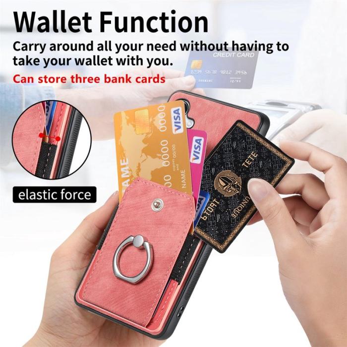 OEM - Samsung Galaxy A35 5G Skal Äkta Läder Med Kortfack Ställ - Rosa