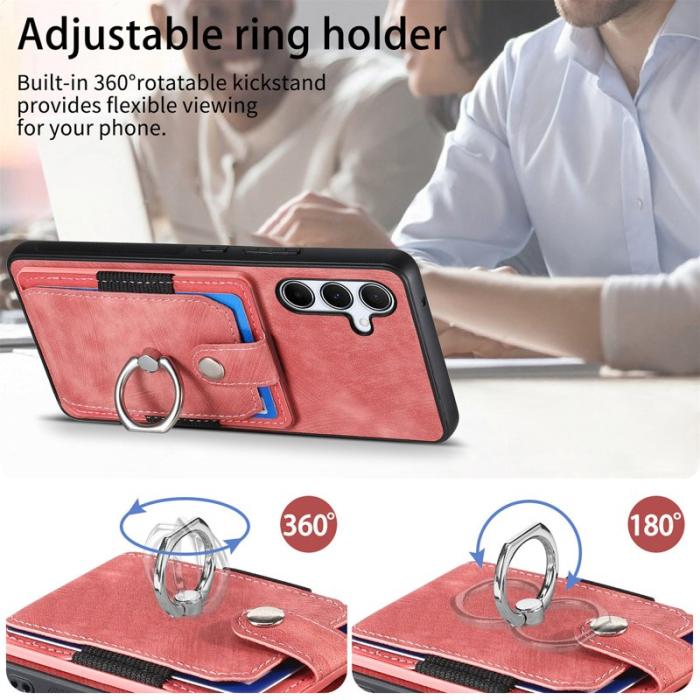 OEM - Samsung Galaxy A35 5G Skal Äkta Läder Med Kortfack Ställ - Rosa