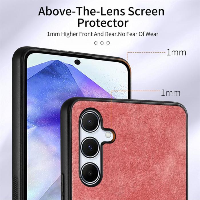 OEM - Samsung Galaxy A35 5G Skal Äkta Läder Med Kortfack Ställ - Rosa