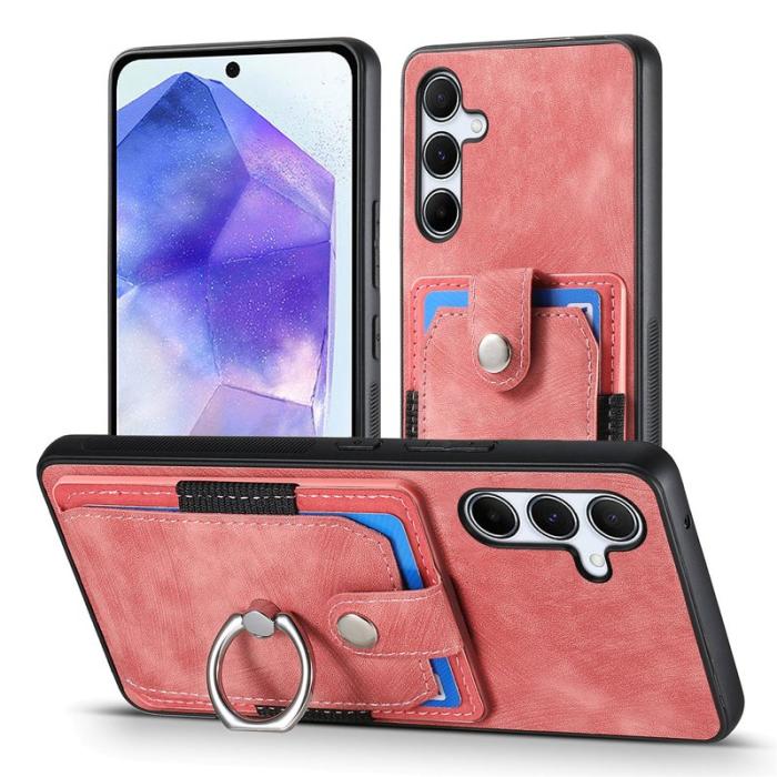 OEM - Samsung Galaxy A35 5G Skal Äkta Läder Med Kortfack Ställ - Rosa