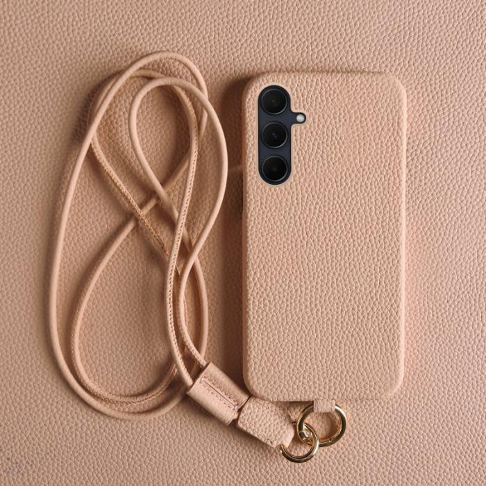 OEM - Samsung Galaxy A35 5G Skal Äkta Läder PC Bakcover - Rosa