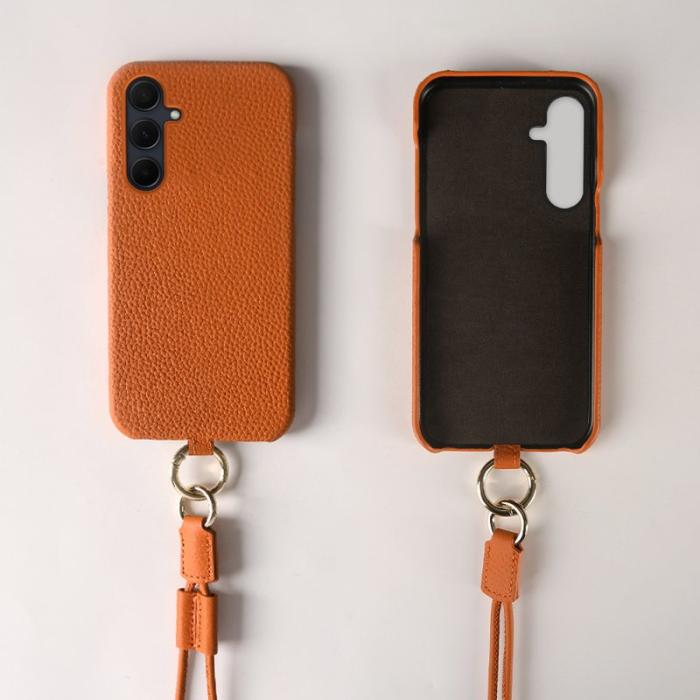 OEM - Samsung Galaxy A35 5G Skal Äkta Läder PC Bakskydd - Orange