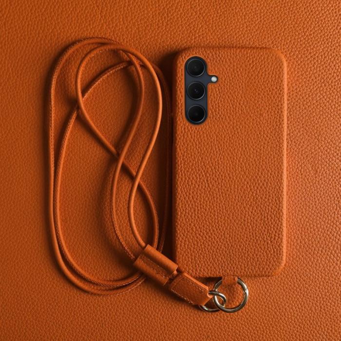 OEM - Samsung Galaxy A35 5G Skal Äkta Läder PC Bakskydd - Orange