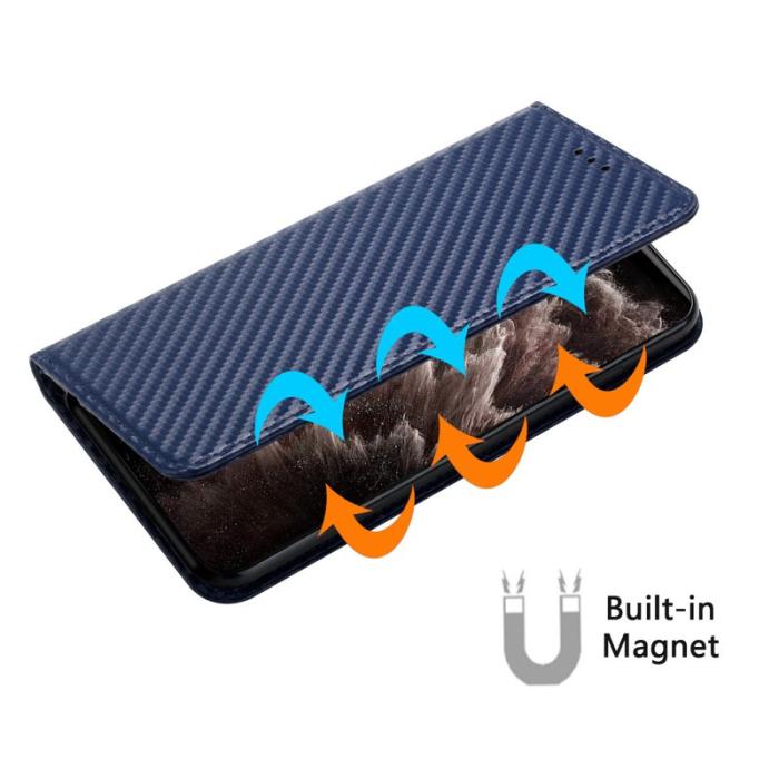 OEM - Samsung Galaxy A35 5G Skal Äkta Läder Ställfodral Kolfiber - Blå
