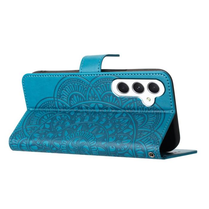 OEM - Samsung Galaxy A35 5G Skal Blommönster Impräntad Flip Ställ - Blå