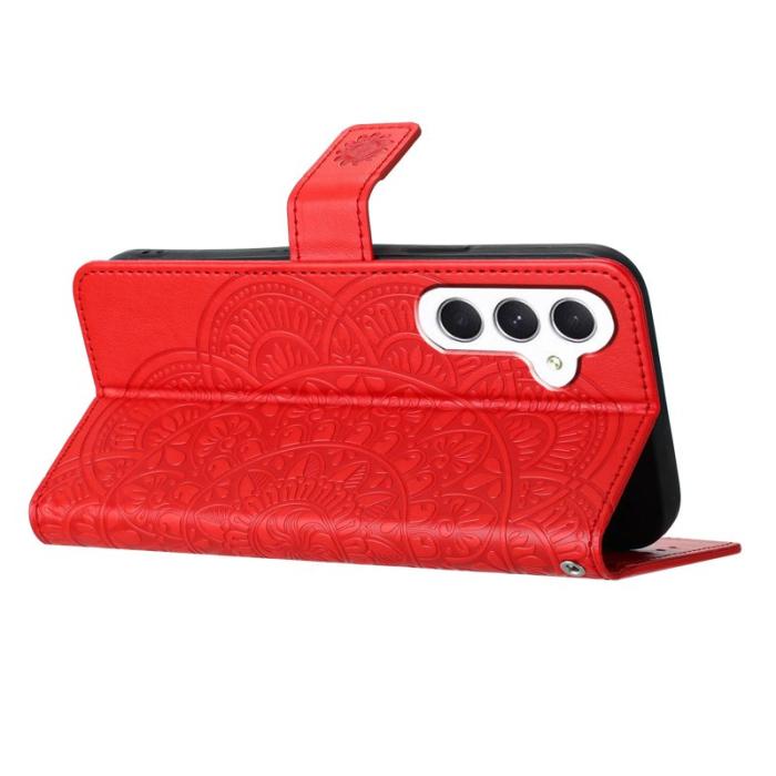 OEM - Samsung Galaxy A35 5G Skal Blommönster Impräntad Flip Ställ - Röd