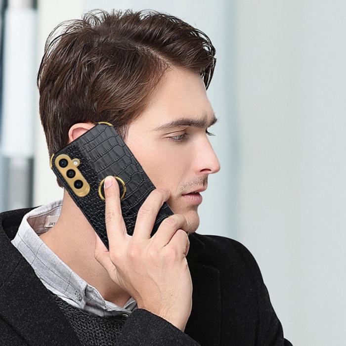 OEM - Samsung Galaxy A35 5G Skal Electroplaterad Krokodiltextur - Gul