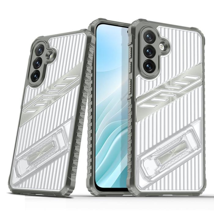 OEM - Samsung Galaxy A35 5G Skal Fällbart Ställ PC + TPU Stötskydd - Mörkgrå