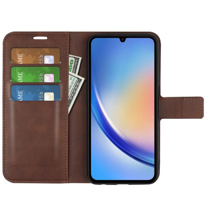 OEM - Samsung Galaxy A35 5G Skal Flip Stöttåligt Konstläder - Brun