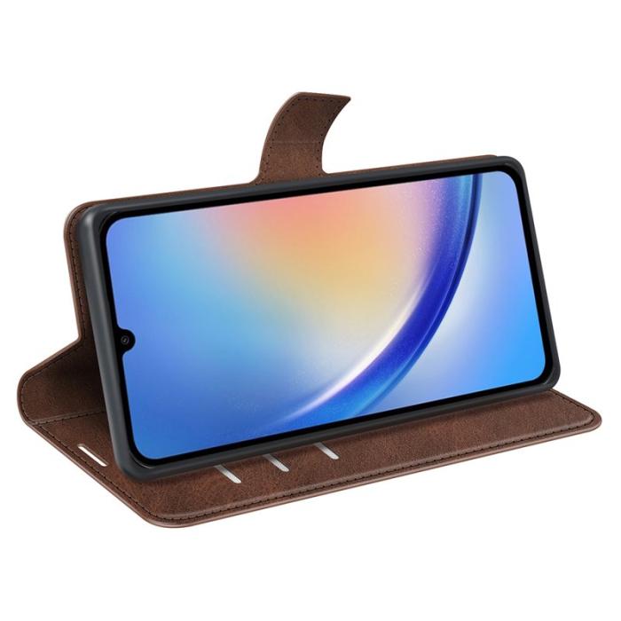 OEM - Samsung Galaxy A35 5G Skal Flip Stöttåligt Konstläder - Brun