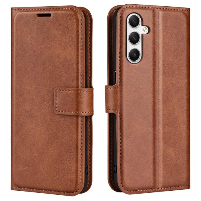 OEM - Samsung Galaxy A35 5G Skal Flip Stöttåligt Konstläder - Ljusbrun