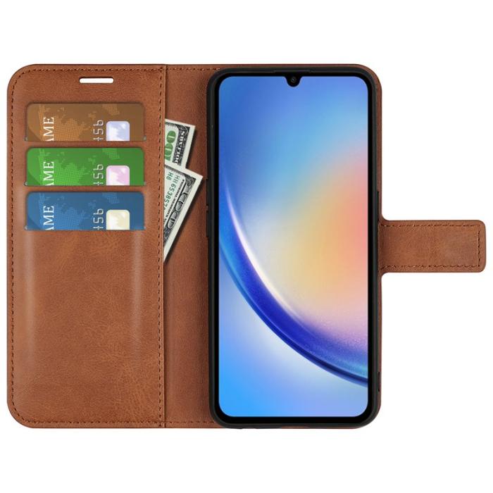 OEM - Samsung Galaxy A35 5G Skal Flip Stöttåligt Konstläder - Ljusbrun