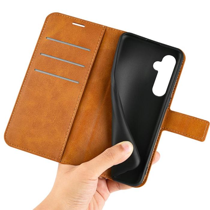 OEM - Samsung Galaxy A35 5G Skal Flip Stöttåligt PU Läder - Gul