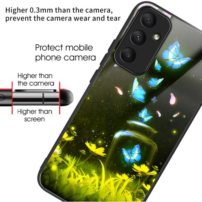 OEM - Samsung Galaxy A35 5G Skal Härdat Glas Mönster Stötskydd - Flaska Fjäril