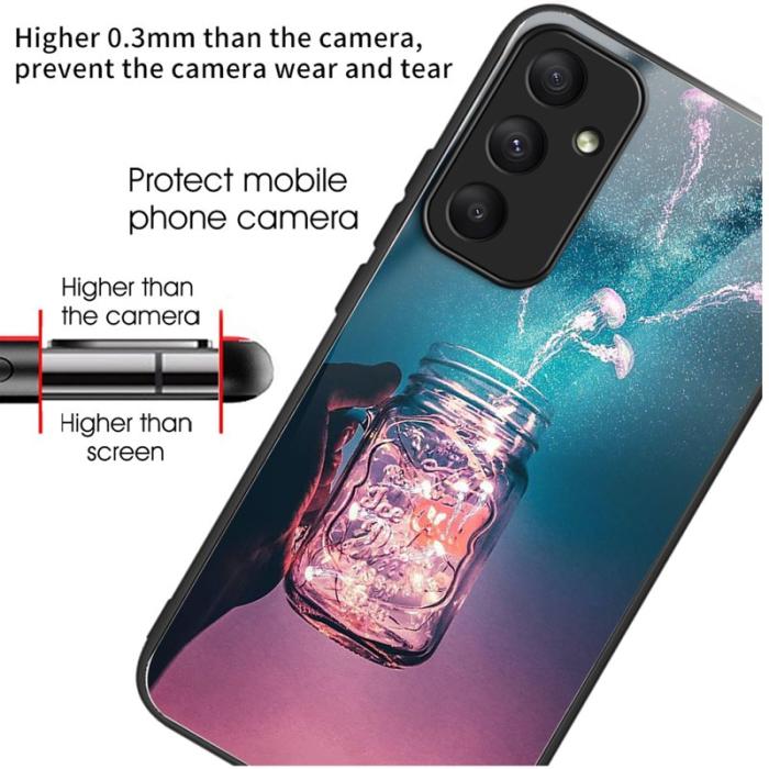 OEM - Samsung Galaxy A35 5G Skal Härdat Glas Mönster Stötskydd - Flaska Manet