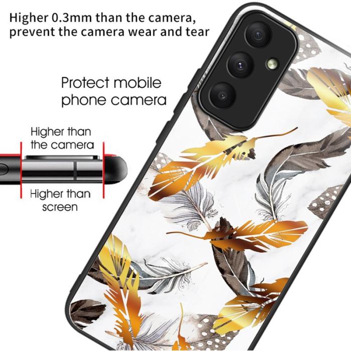 OEM - Samsung Galaxy A35 5G Skal Härdat Glas Mönster Stötskydd - Gyllene Löv