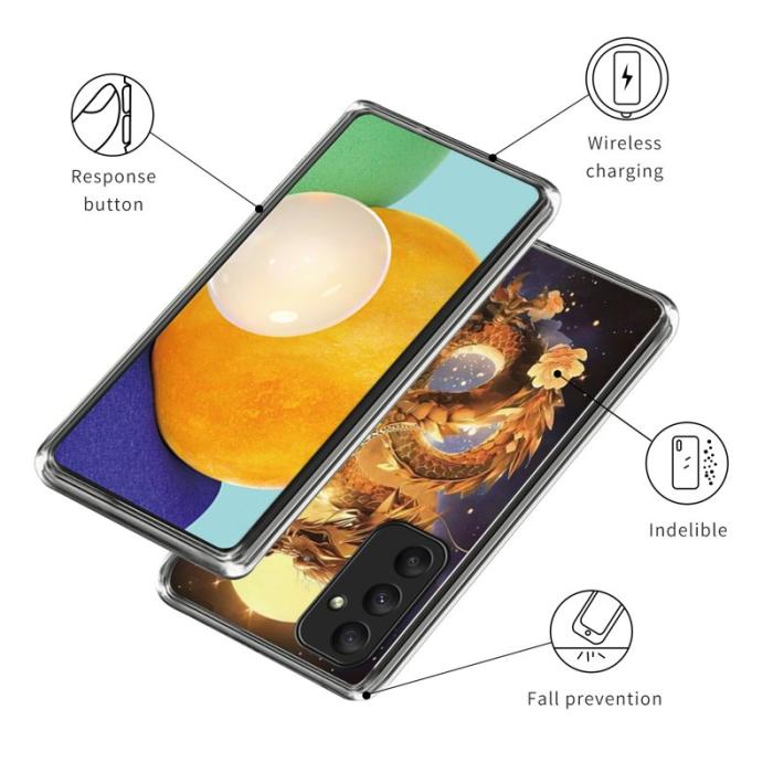 OEM - Samsung Galaxy A35 5G Skal IMD Mönster Tryckt Stöttålig TPU - Guld Drage