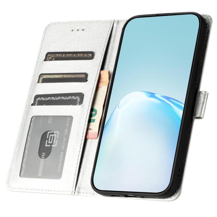 OEM - Samsung Galaxy A35 5G Skal Konstläder Ställfunktion - Silver