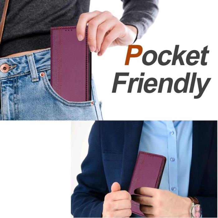 OEM - Samsung Galaxy A35 5G Skal L-formad Rutmönster Äkta Läder - Lila