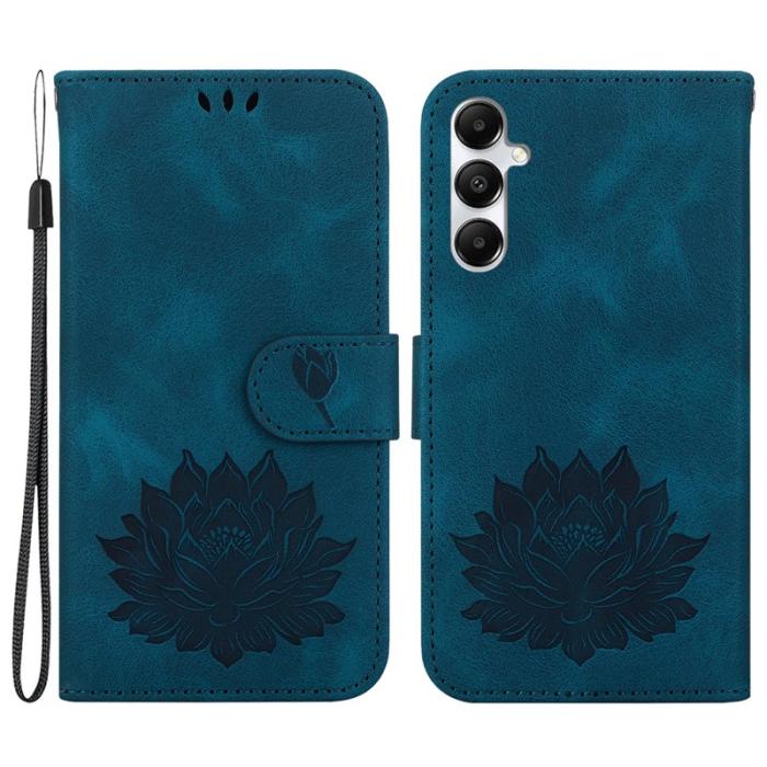 OEM - Samsung Galaxy A35 5G Skal Lotusmönster Äkta Läder - Blå