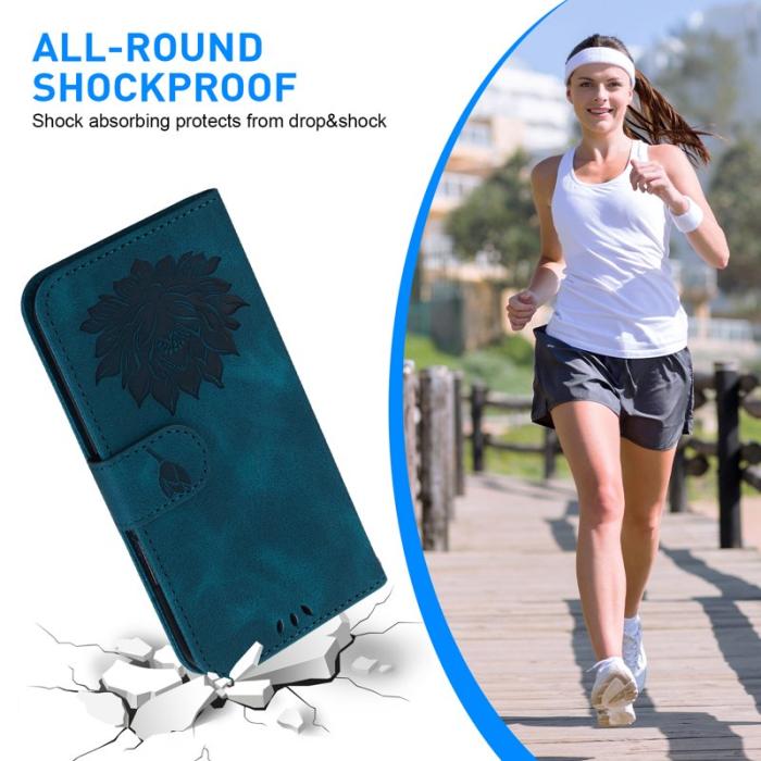 OEM - Samsung Galaxy A35 5G Skal Lotusmönster Äkta Läder - Blå