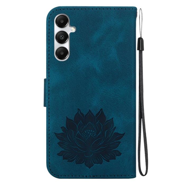 OEM - Samsung Galaxy A35 5G Skal Lotusmönster Äkta Läder - Blå