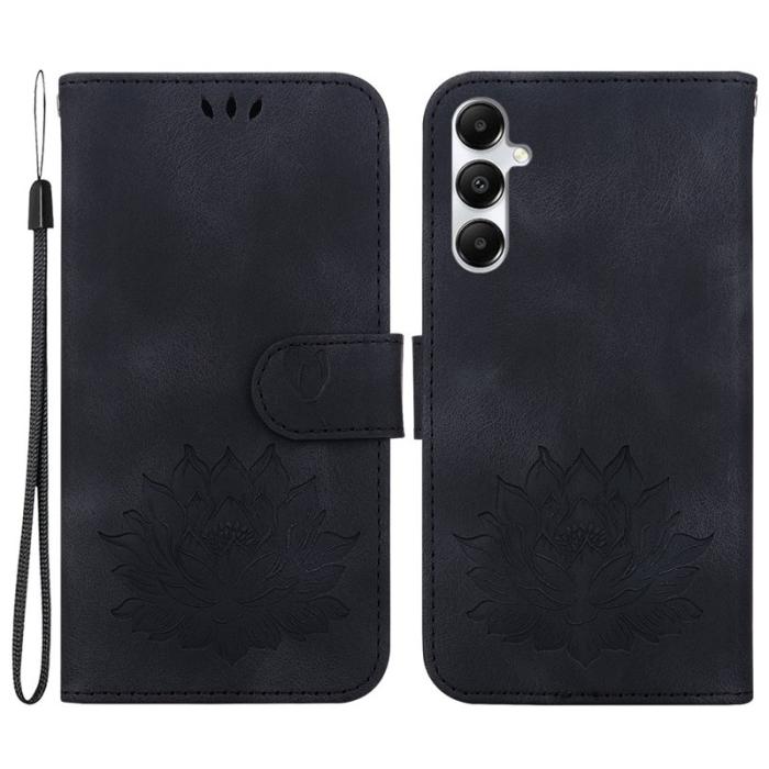 OEM - Samsung Galaxy A35 5G Skal Lotusmönster Äkta Läder - Svart