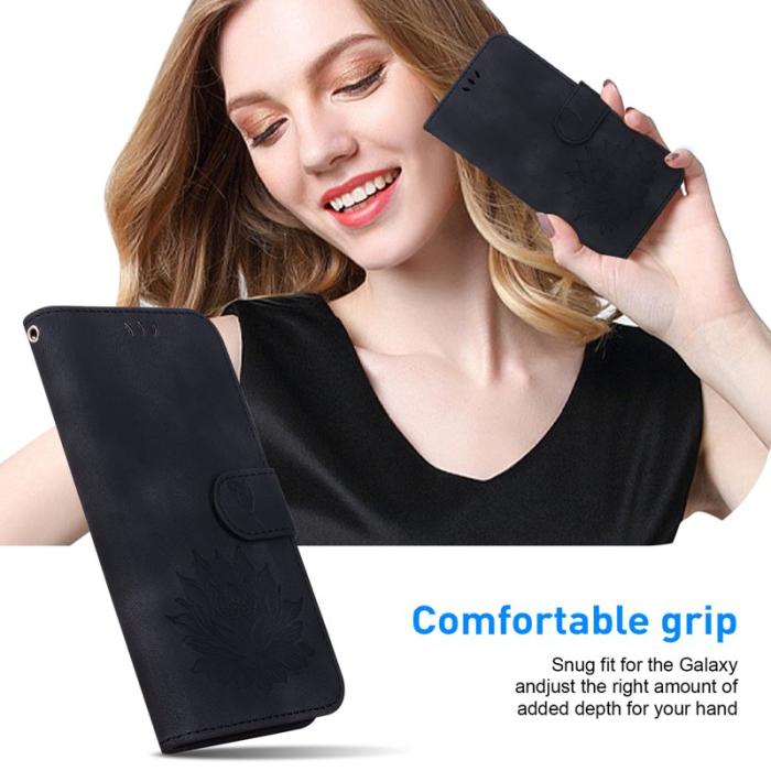 OEM - Samsung Galaxy A35 5G Skal Lotusmönster Äkta Läder - Svart