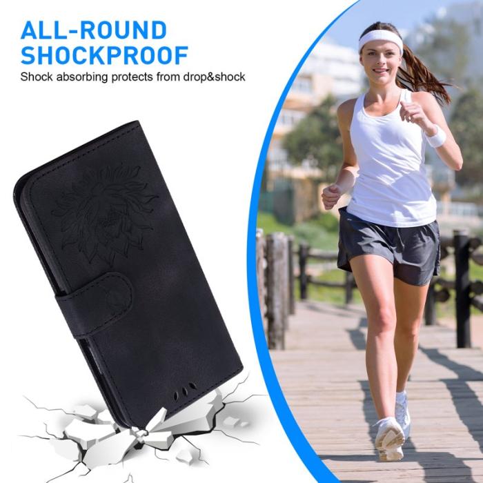 OEM - Samsung Galaxy A35 5G Skal Lotusmönster Äkta Läder - Svart