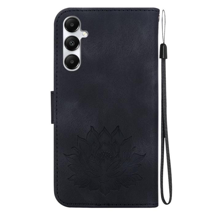 OEM - Samsung Galaxy A35 5G Skal Lotusmönster Äkta Läder - Svart