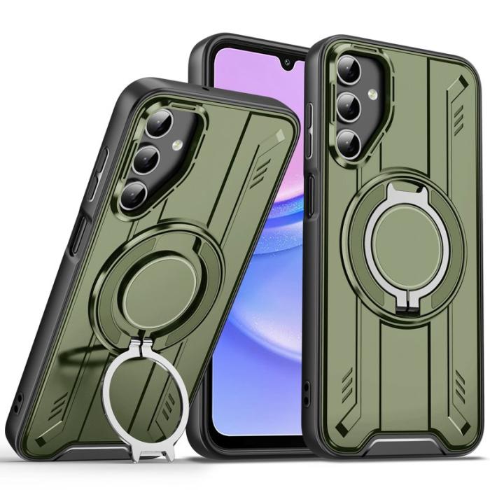 OEM - Samsung Galaxy A35 5G Skal Magnetiskt Rotera Ring PC + TPU Stötbeständig - Grön