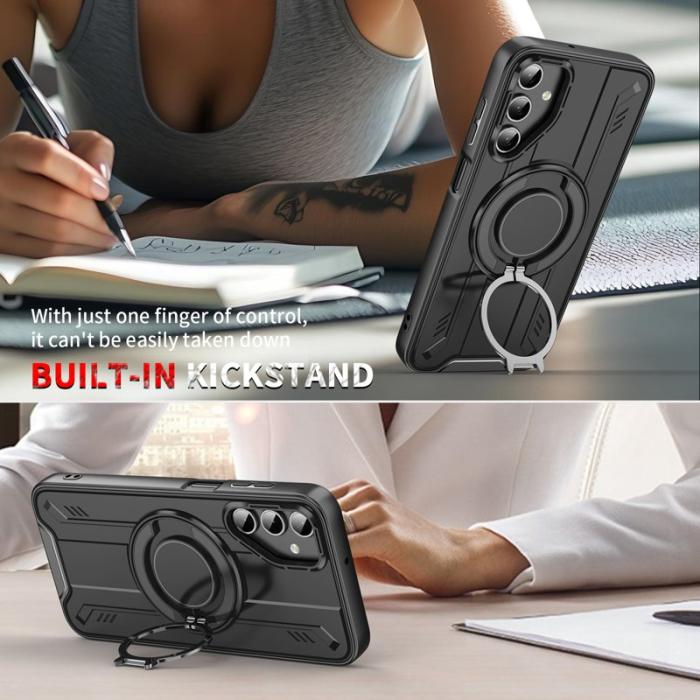 OEM - Samsung Galaxy A35 5G Skal Magnetiskt Rotera Ring PC + TPU Stötbeständig - Grön