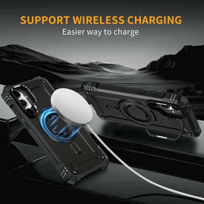 OEM - Samsung Galaxy A35 5G Skal Magnetiskt Ställ PC + TPU Stötskydd - Svart