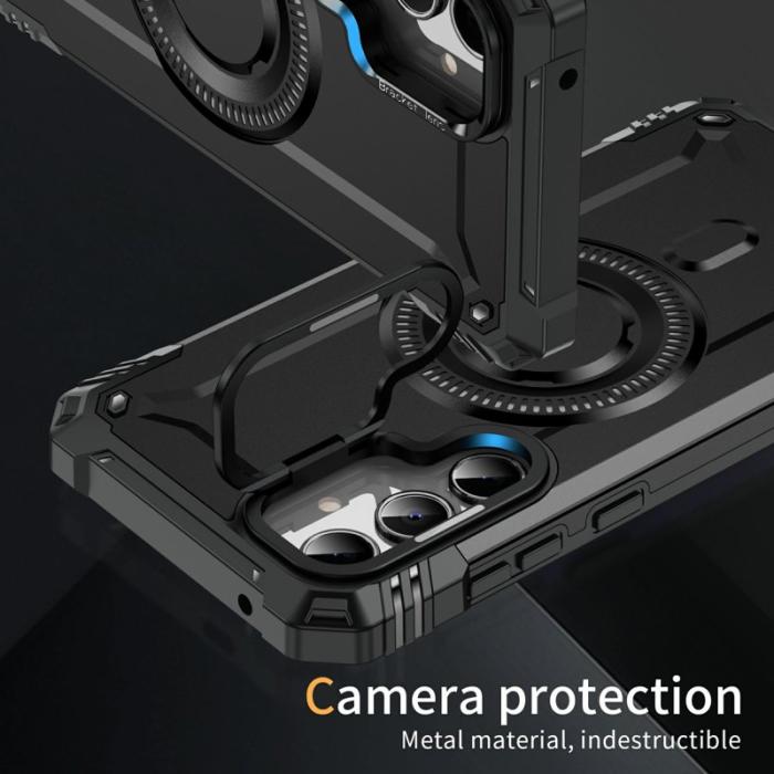OEM - Samsung Galaxy A35 5G Skal Magnetiskt Ställ PC + TPU Stötskydd - Svart